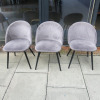 3 x Grey Velour Upholstered Dining Chairs.