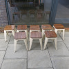 8 x Cream Coloured Stackable Metal Pressed Low Stall with Wooden Seat, Size 44cm.