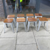 8 x Grey Coloured Stackable Metal Pressed Low Stall with Wooden Seat, Size 44cm.