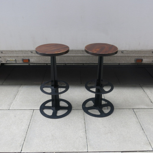 2 x Wooden Top Stall with Heavy Metal Base, Size H75cm.