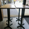 4 x High Wooden Top Tables with Twin Pedestal Metal Base, Size H113 x W120 x D66cm.