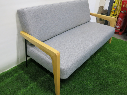 Calibre Hektor Executive Two Seater Sofa with Back Cushion, Beech Wood Frame, Black Metal Legs & Finished in Grey Vitreous. Size H76 x W153 x D69cm.