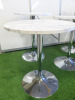 7 x Round Height Adjustable Marble Effect Top tables with Chrome Bases.