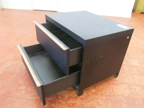 Heavy Wood, Black Stained 2 Draw Bedside Cabinet. Size H51 x W62 x D48cm.