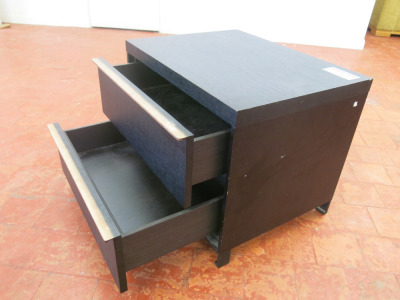 Heavy Wood, Black Stained 2 Draw Bedside Cabinet. Size H51 x W62 x D48cm.