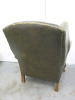Green High Back Chesterfield Style Leather Arm Chair with Button Back, Stud Detail & Queen Anne Legs. - 2