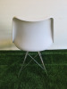 2 x Eames Style DSR Plastic White Chair with Padded Seat on Chrome Metal Frame.