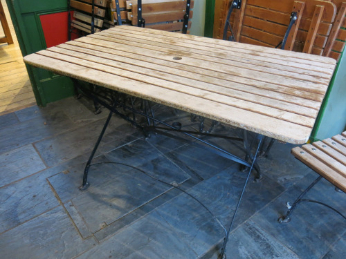 Set of Wooden Folding Outside Bistro Furniture on Metal Frames to Include: 3 x Assorted Sized Tables & 7 Chairs