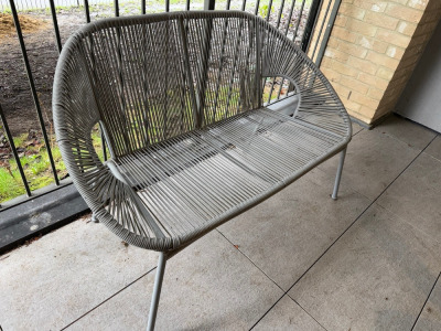 Set of Outdoor String & Metal Framed Chairs to Include: 2 x Armchairs & 1 x 2 Seater Chair.