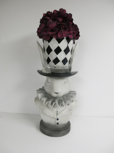 Hare with Hat, Black & White Resin Plant Pot . Size H60cm.