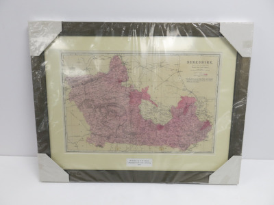 Framed & Glazed Lithograph with Wash Colouring of Berkshire by G. W. Bacon (1883). Size 63 x 49cm.
