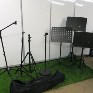 Quantity of Music Equipment to Include, Microphone, Music & Microphone Stands to Include: 1 x Behringer Ultravoice Microphone, 3 x Music Stands, 3 x Microphone Stands & 1 x Tripod with Carry Case.