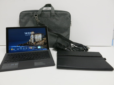 Microsoft Surface Pro, Model 1866. Running Windows 11 Home. Intel Core i5-1035G4, CPU @ 1.10GHz, 8GB RAM, 118GB with Wireless Mouse, Moko Detachable Keyboard & PSU in Protective Case & Carry Bag.