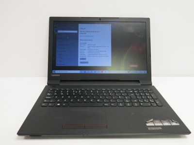 Lenovo 15.6" Laptop, Model V110. Running Windows 10 Home. Intel Core i3-6006U, CPU @ 2.00GHz, 8GB RAM, 426GB HDD. Comes with PSU.