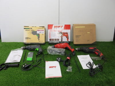 3 x Boxed Assorted Impact Drills to Include: 1 x Galaxy Pro, 1 x MPT & 1 x Other.