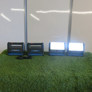 4 x Ebauer Rechargeable Portable Work Lights, Model LEWO 1600-Li. Comers with 3 x 12v Power Supplies.