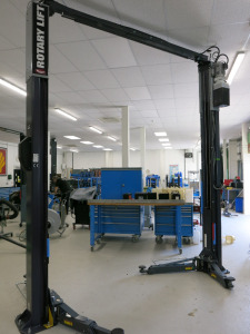 Rotary 2 Post 4.5 Ton Car Lift, Model SPOA40M-5, S/N THDR19E0008, YOM 2019, Grey. Height Modified. Buyer to Dismantle.