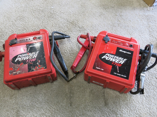Pair of Snap On Portable Power 1700 Jump Starts 12V. Comes with Power Supplies.
