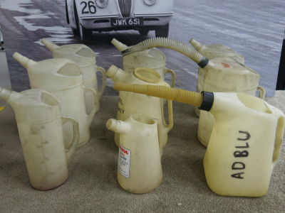 9 x Assorted sized Workshop Plastic Fluid Container.