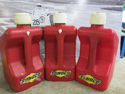 3 x 15L Tuff Jug Plastic Fluid Container, Model TJ1. NOTE: 1 x jug has fuel in it.