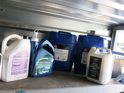 7 x Assorted Drums & Containers of Anti-Freeze & Coolant to Include: 2 x 20L Millers Oils Aline Red Concentrate (1 x Full & 1 x Part), 2 x 5L MPM Antifreeze G11 (1 x Full & 1 x Part), 5L Quantum Antifreeze Purple (Part), Halfords Oat Antifreeze & Coolant 