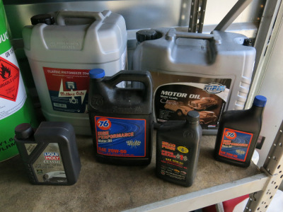 6 x Assorted Part Engine Oils to Include: 1 x 20L MPM Multi Grade Classic 20W-50, 1 x 20L Millers Oils Classic Pistoneeze 20E-50, 3.7L 76 High Performance Motor Oil SAE 20W-50 & 3 x Others (As Viewed).