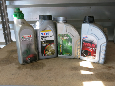 9 x Assorted 1L Sealed Oils to Include: 3 x Difflock Evolution 1 Fully Synthetic Gear Oil, 3 x Mobil Mobilube 1 SHC 75W-90 & 2 x Fuchs Titan Race SRG 75 & 1 x Castrol Differential SAF-XJ.