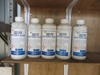 5 x jennychem Battery Acid 1L (4 x Full & 1 x Part).