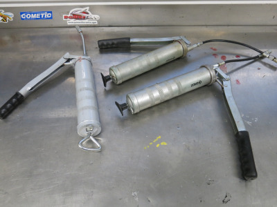 3 x Assorted Grease Guns, Silver.