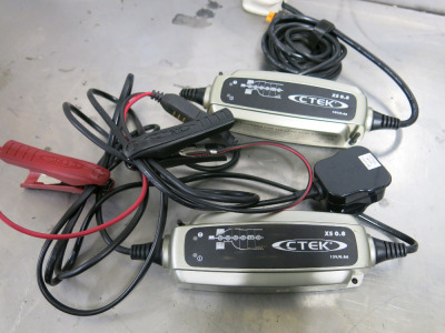 2 x CTEK Battery Chargers, Model XS 0.8 (12V/0.8A). NOTE: one missing clips.
