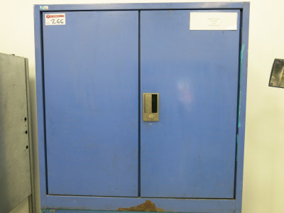Lista 2 Door Metal Cabinet with 2 Shelves & Contents (As Viewed). Size H100 x W100 x D50cm.
