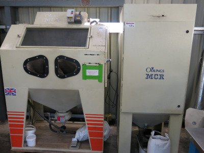 Odlings MCR Heavy Duty Shot Blasting Cabinet, Model 131P, S/N 03165BP17, DOM 20.06.2017, Size H180 x W125 x D80cm. Comes with Extractor, S/N 01366AD17, DOM 20.06.2017 & Foot Pedal. Size H206 x W76 x D85cm. Total Weight 280KG.