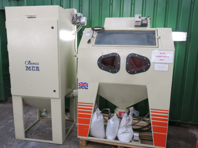 Odlings MCR Heavy Duty Shot Blasting Cabinet, Model 131, S/N 0316BP17, DOM 20.06.2017, Size H180 x W125 x D80cm. Comes with Extractor, S/N 01364AD17, DOM 20.06.2017 & Foot Pedal. Size H206 x W76 x D85cm. Total Weight 280KG.