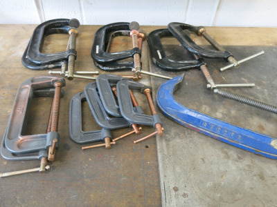 11 x Assorted Sized G Clamps to Include: 6 x 6" Bessey Forged Steel, 2 x 6" & 4 x 4" Grey Clamps & 1 x Record 10".