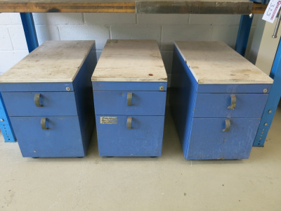 3 x Listar 3 Drawer Pedestals in Blue. Size H60 x W40 x D80cm.