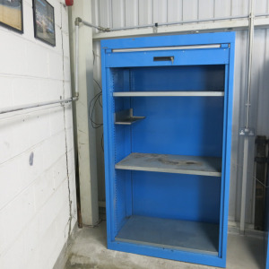 Lista Heavy Duty Metal Roller Shutter Cupboard with 3 Shelves & Key. Size H195 x W110 x D64cm.