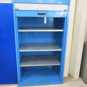Lista Heavy Duty Metal Roller Shutter Cupboard with 3 Shelves & Key. Size H195 x W110 x D64cm.