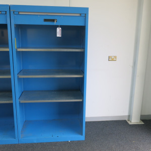 Lista Heavy Duty Metal Roller Shutter Cupboard in Blue with 3 Shelves & Key. Size H195 x W110 x D64cm.