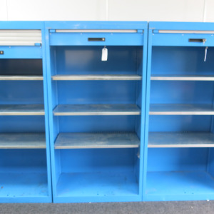 Lista Heavy Duty Metal Roller Shutter Cupboard in Blue with 3 Shelves. Size H195 x W110 x D64cm.