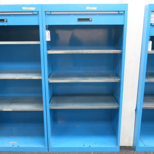 Lista Heavy Duty Metal Roller Shutter Cupboard in Blue with 3 Shelves. Size H195 x W110 x D64cm.
