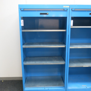 Lista Heavy Duty Metal Roller Shutter Cupboard in Blue with 4 Shelves. Size H195 x W110 x D64cm.