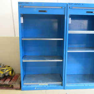Lista Heavy Duty Metal Roller Shutter Cupboard in Blue with 4 Shelves. Size H195 x W110 x D64cm.