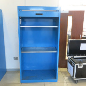 Lista Heavy Duty Metal Roller Shutter Cupboard in Blue with 2 Shelves. Size H195 x W110 x D64cm.