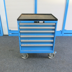 Lista 6 Drawer Mobile Tool Cabinet in Blue. Size H94 x W72 x D57cm.
