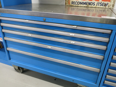 Lista 5 Draw Mobile Toolchest/Cabinet with Stainless Steel Top. Comes with Contents of Assorted Acro Racing Parts & Other. Size H95 x W120 x D72cm. (As Viewed & Inspected).