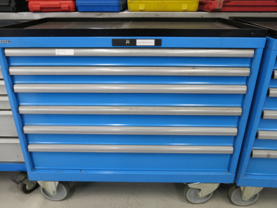 Lista 6 Draw Mobile Workshop Chest/Cabinet in Blue. Comes with Contents of Nuts, Bolts & Other. Size H95 x W102 x D57cm. (As Viewed & Inspected).
