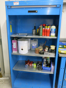 Lista 4 Shelf Roller Door Cupboard in Blue. Size H195 x W100 x D58cm. NOTE: contents not included.