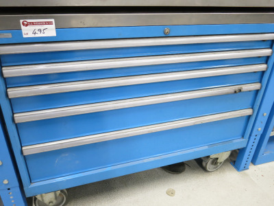 Lista 5 Draw Mobile Workshop Cabinet with Stainless Steel Top. Comes with Contents. Size H95 x W120 x D72cm. (As Viewed & Inspected).