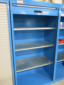 Lista 4 Shelf Roller Door Cupboard in Blue. Size H195 x W100 x D58cm.