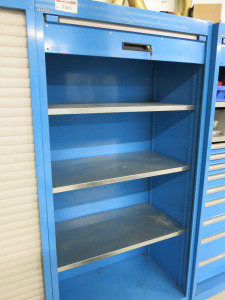 Lista 4 Shelf Roller Door Cupboard in Blue with Key. Size H195 x W100 x D58cm.